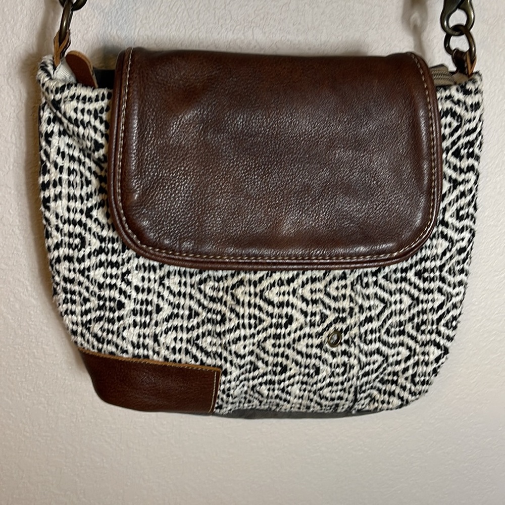 Myra Bag Black & White Tweed & Leather Purse